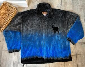 Bear Ridge Outfitters Elk Fleece Jacket Vintage Blue Ombre Wildlife Full Zip M